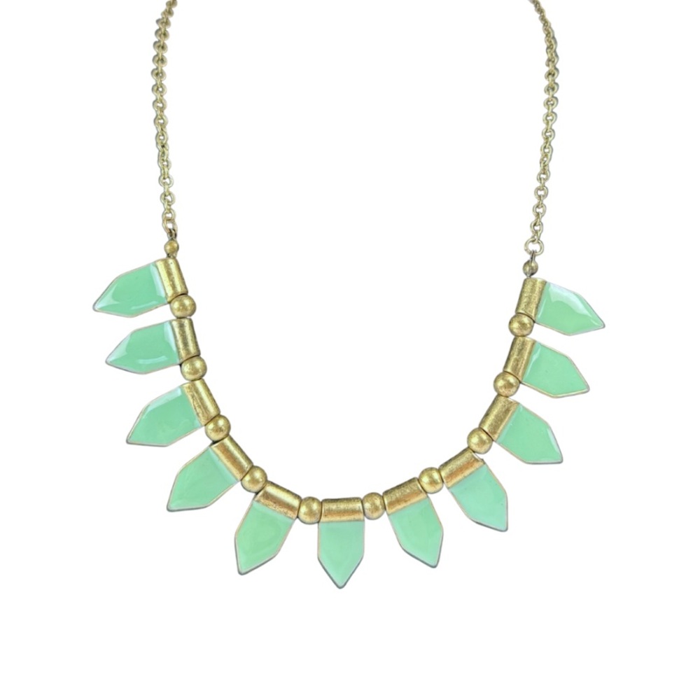 Vintage‎ Green Enamel and Brass Tone Statement Necklace